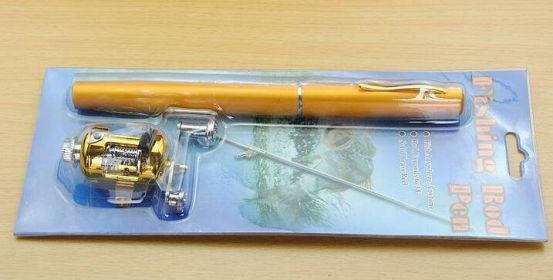 Genuine mini ice fishing pen pole fishing rod fishing rod with drum set, small sea pole portable fishing rod. (Color: gold)