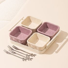 Light Luxury Fruit Plate Household Ceramic Divided Fruit Plate Living Room Dried Fruit Snack Snack Dish Afternoon Tea Snack Candy Plate (Option: Mixed Color Fruit Fork 4)