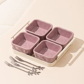 Light Luxury Fruit Plate Household Ceramic Divided Fruit Plate Living Room Dried Fruit Snack Snack Dish Afternoon Tea Snack Candy Plate (Option: Daizi Fruit Fork 4)