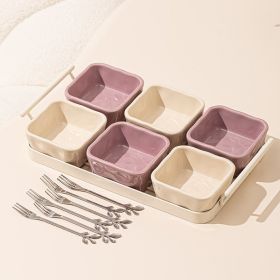 Light Luxury Fruit Plate Household Ceramic Divided Fruit Plate Living Room Dried Fruit Snack Snack Dish Afternoon Tea Snack Candy Plate (Option: Mixed Color Fruit Fork 6)