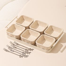Light Luxury Fruit Plate Household Ceramic Divided Fruit Plate Living Room Dried Fruit Snack Snack Dish Afternoon Tea Snack Candy Plate (Option: Milk Coffee Fruit Fork 6)
