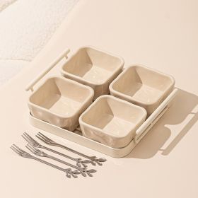 Light Luxury Fruit Plate Household Ceramic Divided Fruit Plate Living Room Dried Fruit Snack Snack Dish Afternoon Tea Snack Candy Plate (Option: Milk Coffee Fruit Fork 4)
