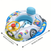 3pc Thickened Kids Swimming Ring With Steering Wheel, Inflatable Swimming Floating Pool Seat Boat For Boys Girls
