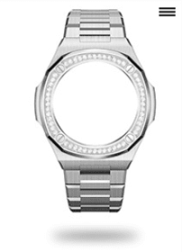 Modified Nautilidae Farm Tree Accessories Metal Stainless Steel Watch Case Set Forging Liquid Cow Leather Watch Strap (Option: Silver Crystal Case Belt)